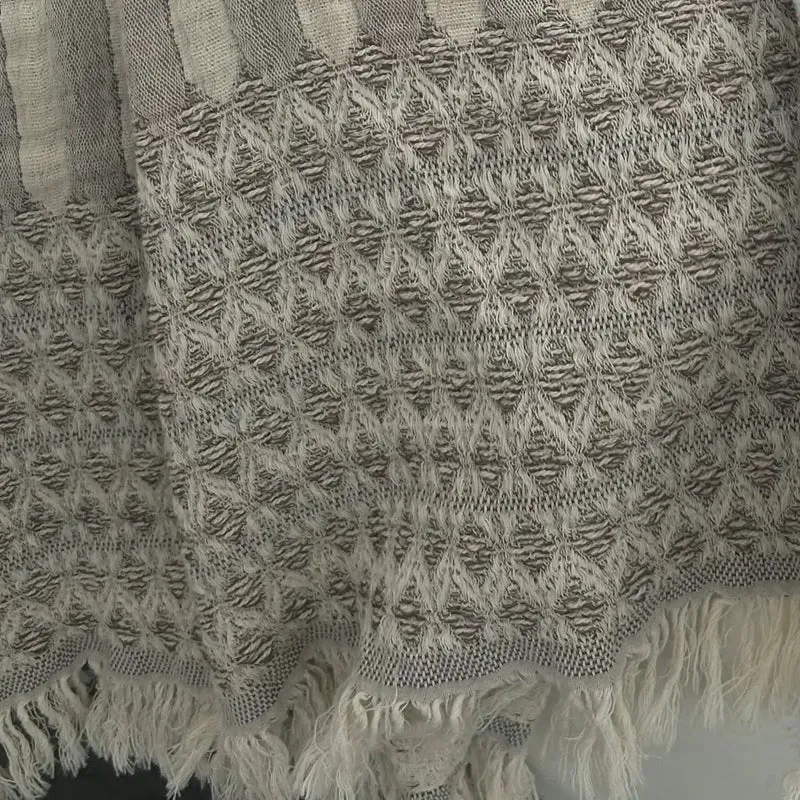 Baumwoll Plaid Natur Grau mit Struktur-Bordüre