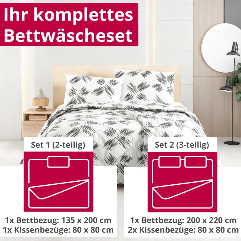 DecoHomeTextil Bettwäsche Set Bettgarnitur mit Reißverschluss Polycotton Design