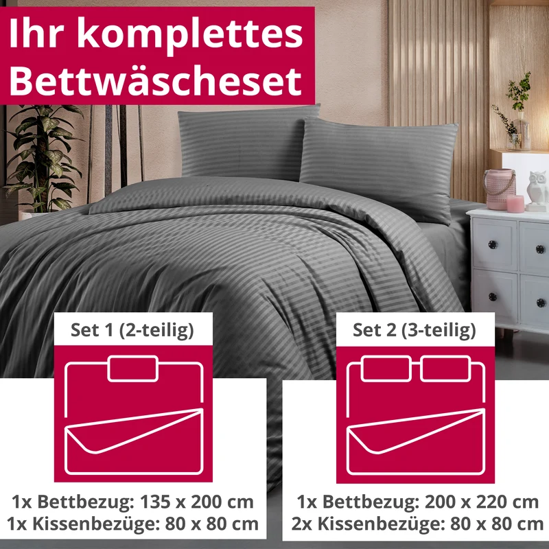 DecoHomeTextil Bettwäsche Set Bettgarnitur mit Reißverschluss Polycotton Streifen
