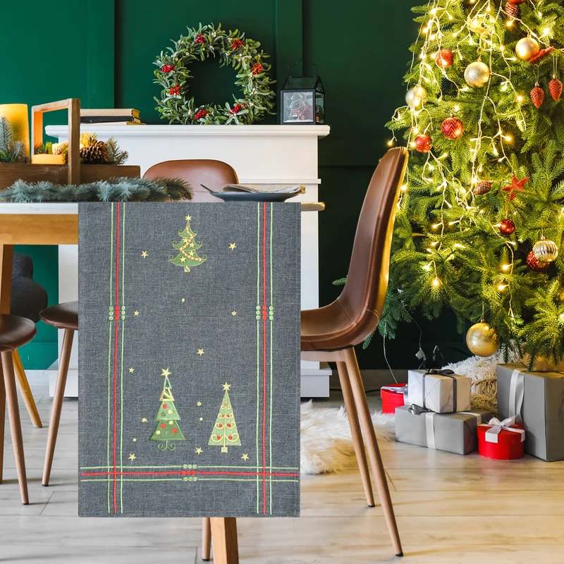 Leinen Optik Christmas Tischdecke wasserabweisend, Weihnachten, Tanne, X-Mas