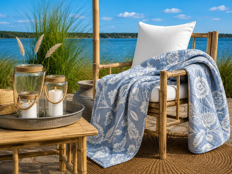Chic Antique Aix Quilt mit Blumenmuster Sky Blue