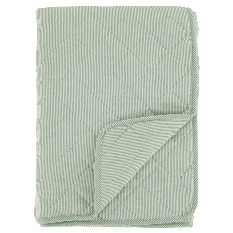 Chic Antique Aix Quilt mit maritimem Streifenmuster Grün / Weiß
