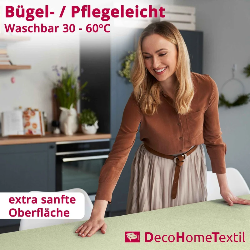 Leinen Optik Tischdecke oval / rund hellgrün