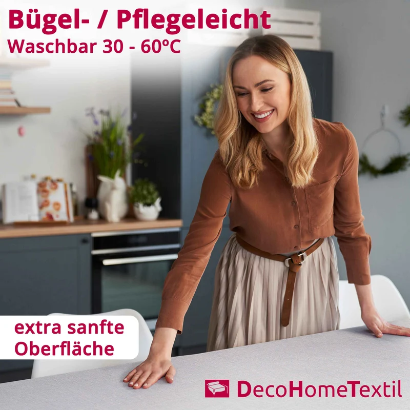 Leinen Optik Tischdecke oval / rund hellgrau