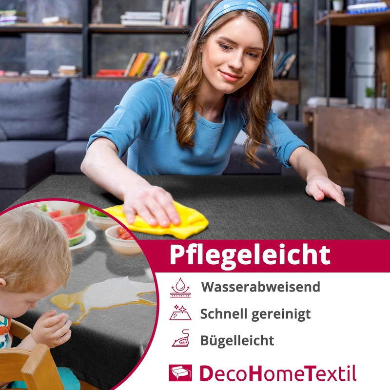 Leinen Optik Tischdecke oval / rund dunkelgrau