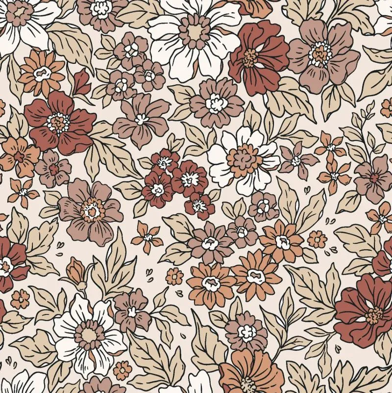 Baumwolljersey Blumen beige *Ab 50cm
