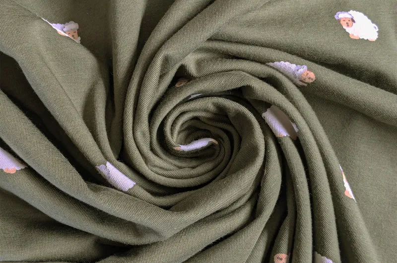Baumwolljersey Schafe khaki *Ab 50cm