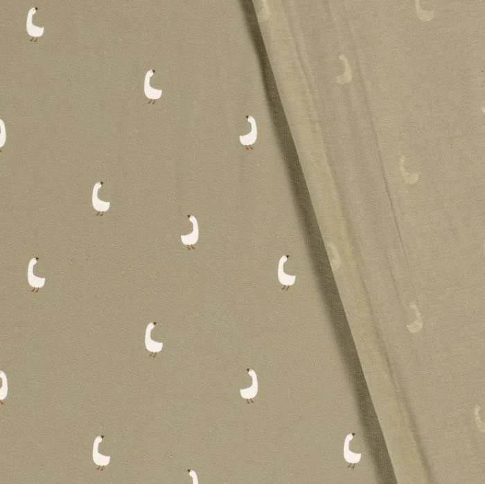 Baumwolljersey Gänse khaki *Ab 50cm