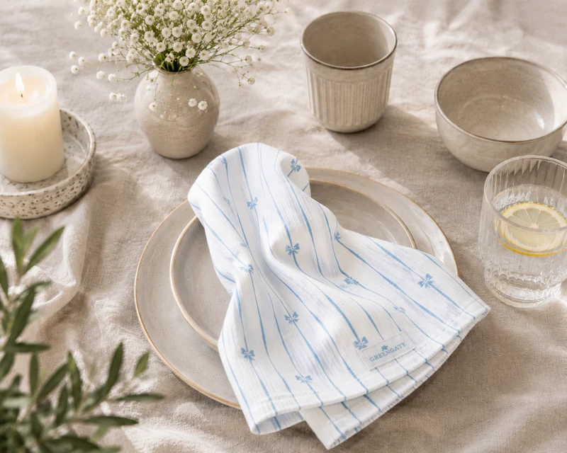 GreenGate Stoffserviette Dolobella Hellblau mit Spitze 40x40 cm