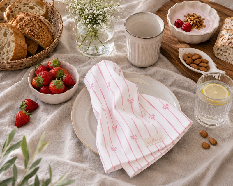 GreenGate Stoffserviette Dolobella Rosa mit Spitze 40x40 cm