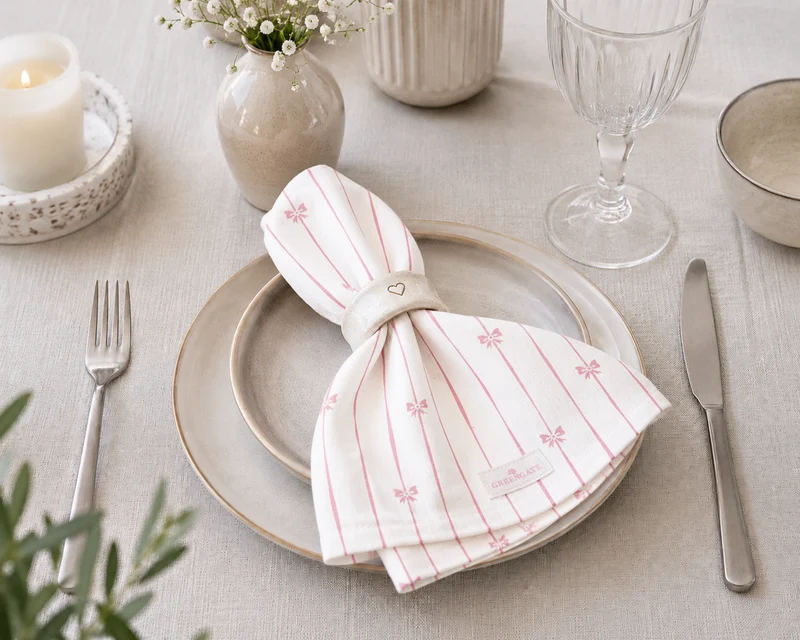 GreenGate Stoffserviette Dolobella Rosa mit Spitze 40x40 cm