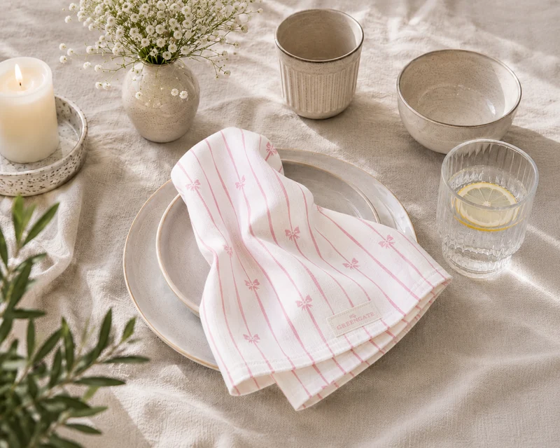 GreenGate Stoffserviette Dolobella Rosa mit Spitze 40x40 cm
