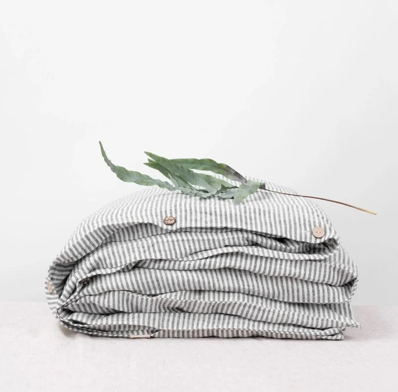 Leinen-Bettbezug – Black Stripes