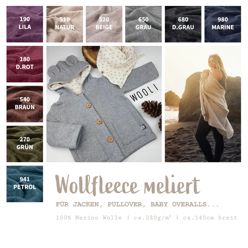 Wollfleece meliert *Ab 50cm