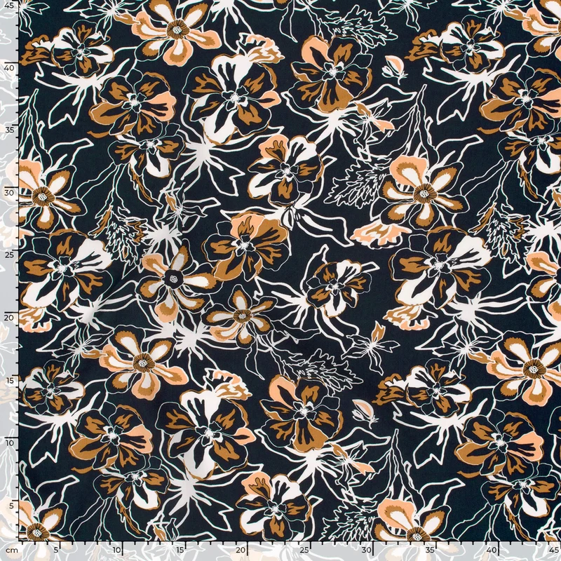 Viskose bedruckt Blumen marine *Ab 50 cm