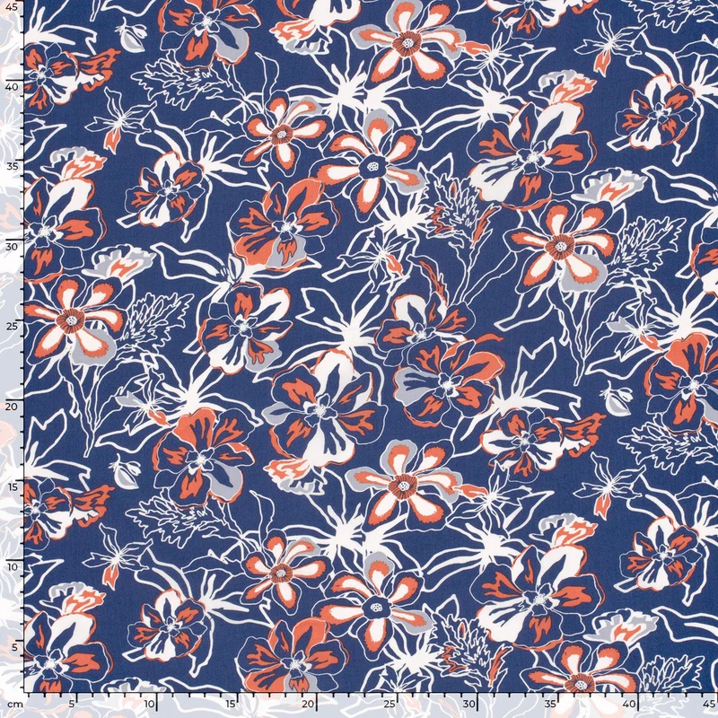 Viskose bedruckt Blumen blau *Ab 50 cm