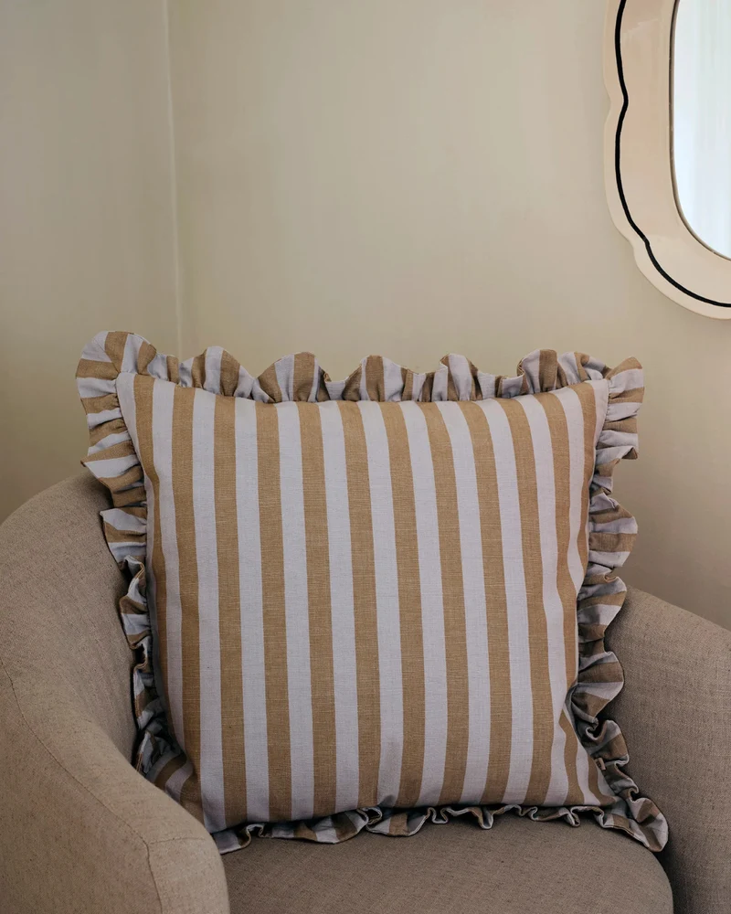 Kissenbezug Ina - Dusty Blue/Braun Gestreift (50 x 50 cm)