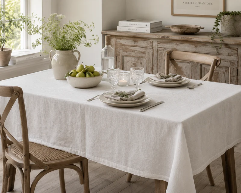 Chic Antique Tischdecke aus 100 % Leinen Creme