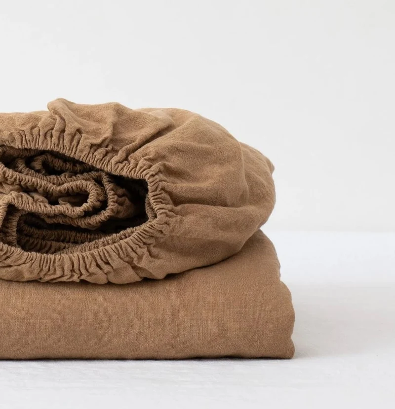 Spannbettlaken aus Leinen – Camel