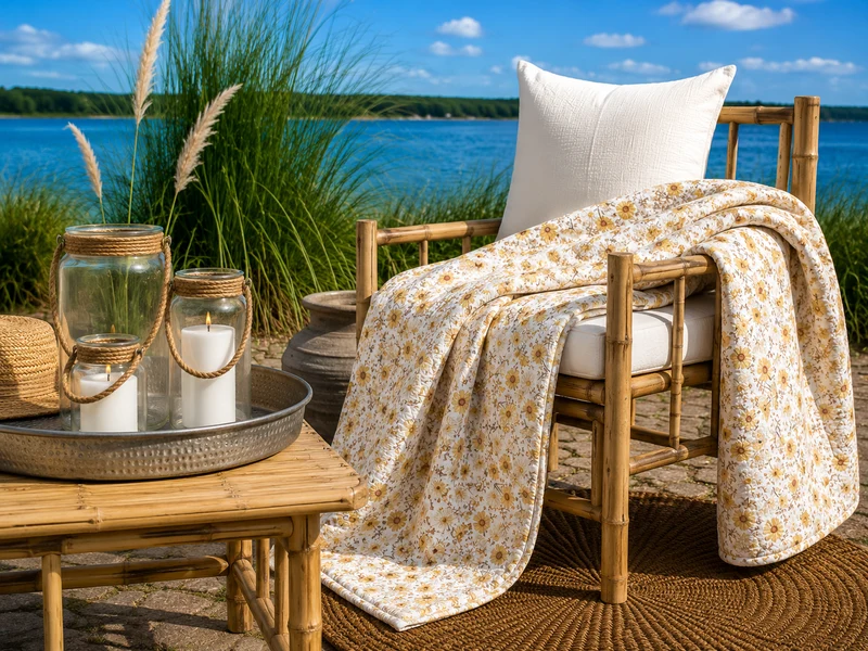 Chic Antique Vintage Quilt mit Margeritenprint Creme