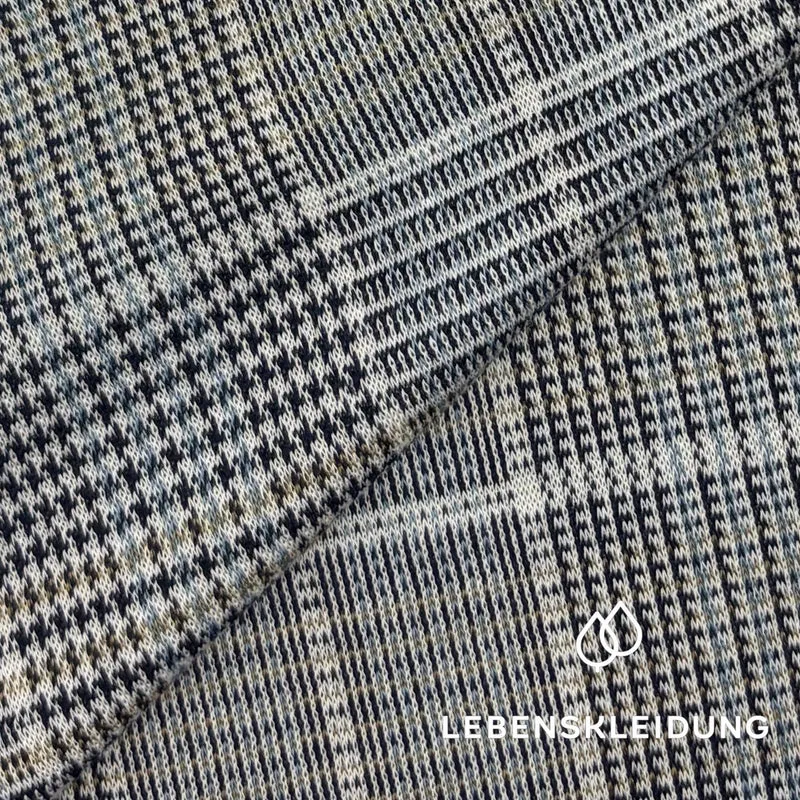 Re-Life Doubleface Jacquard Interlock aus 100% Baumwolle Ecru Navy Senf Azur