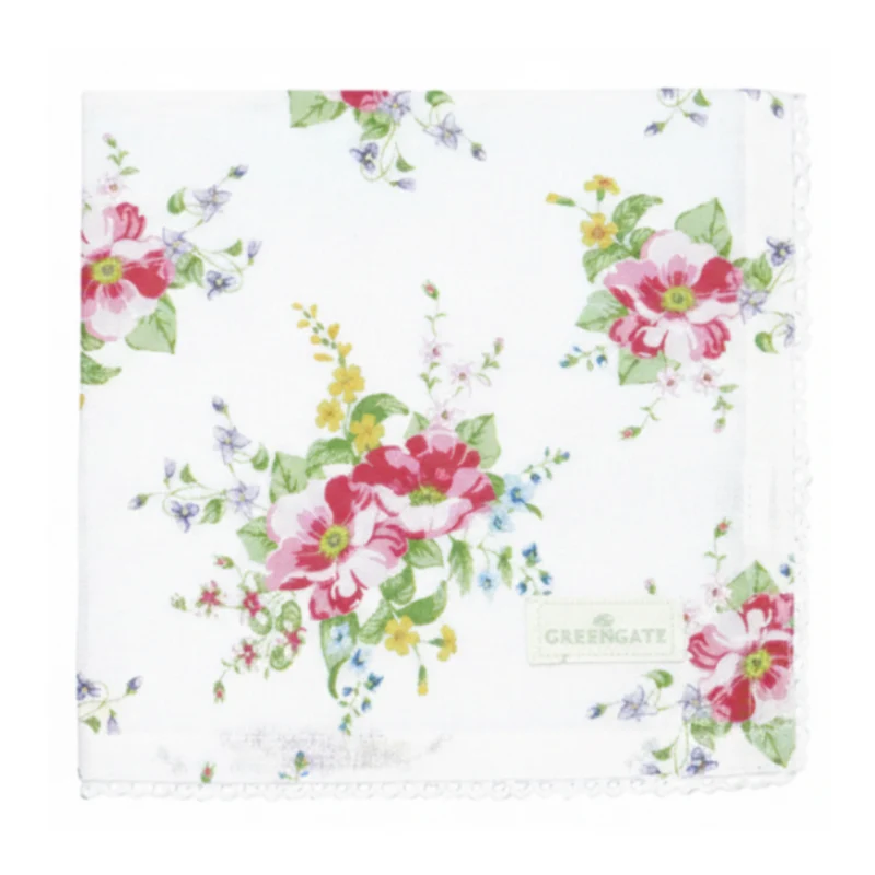 GreenGate Stoffserviette mit Spitze Ailia Weiß/Florales Muster