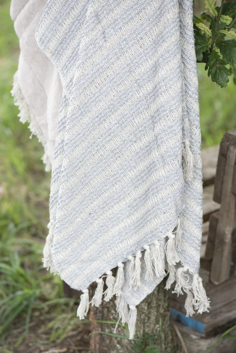 Ib Laursen Plaid Creme/Hellblau mit Streifenmuster