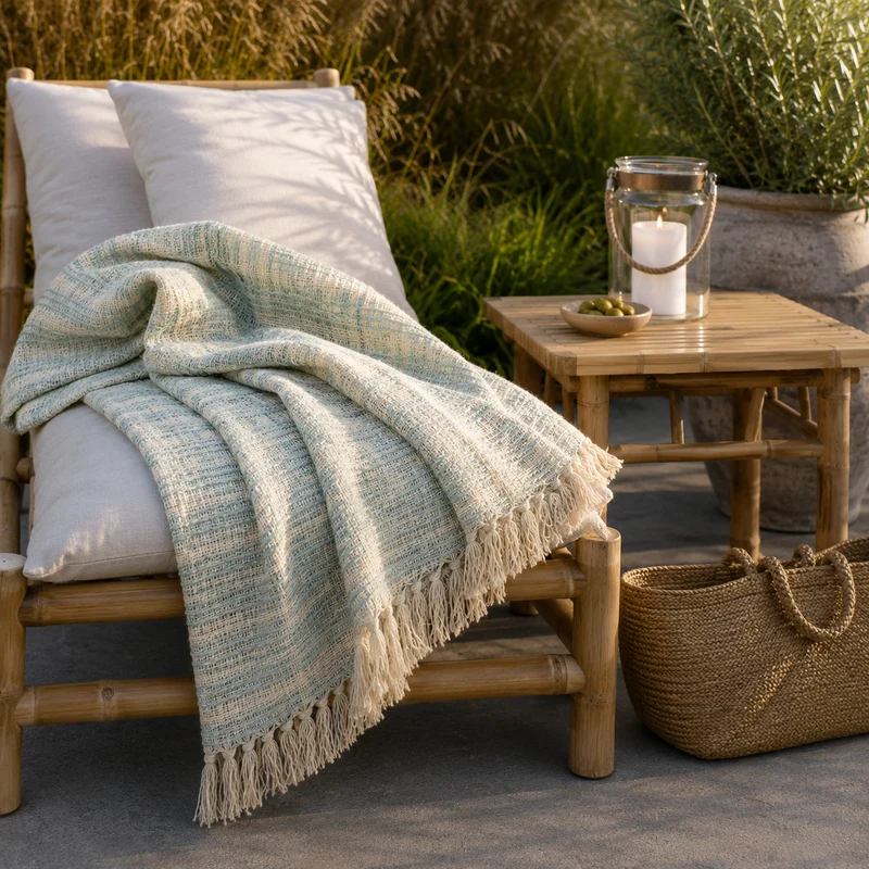Ib Laursen Plaid Creme/Hellblau mit Streifenmuster
