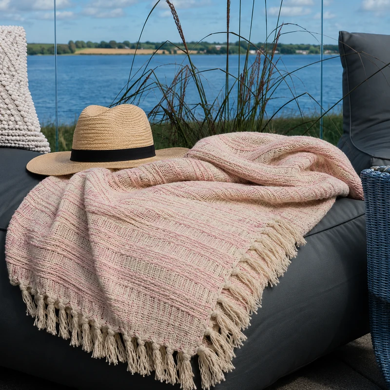 Ib Laursen Plaid Creme/Hellrosa mit Streifenmuster
