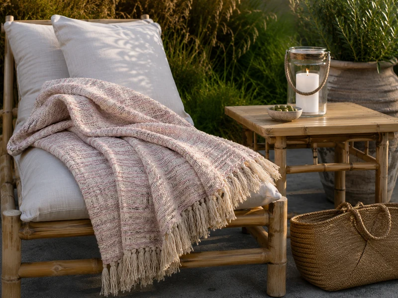 Ib Laursen Plaid Creme/Hellrosa mit Streifenmuster