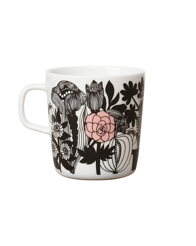 Große Tasse Oiva / Siirtolapuutarha - Schwarz / Weiß / Pink (400 ml)