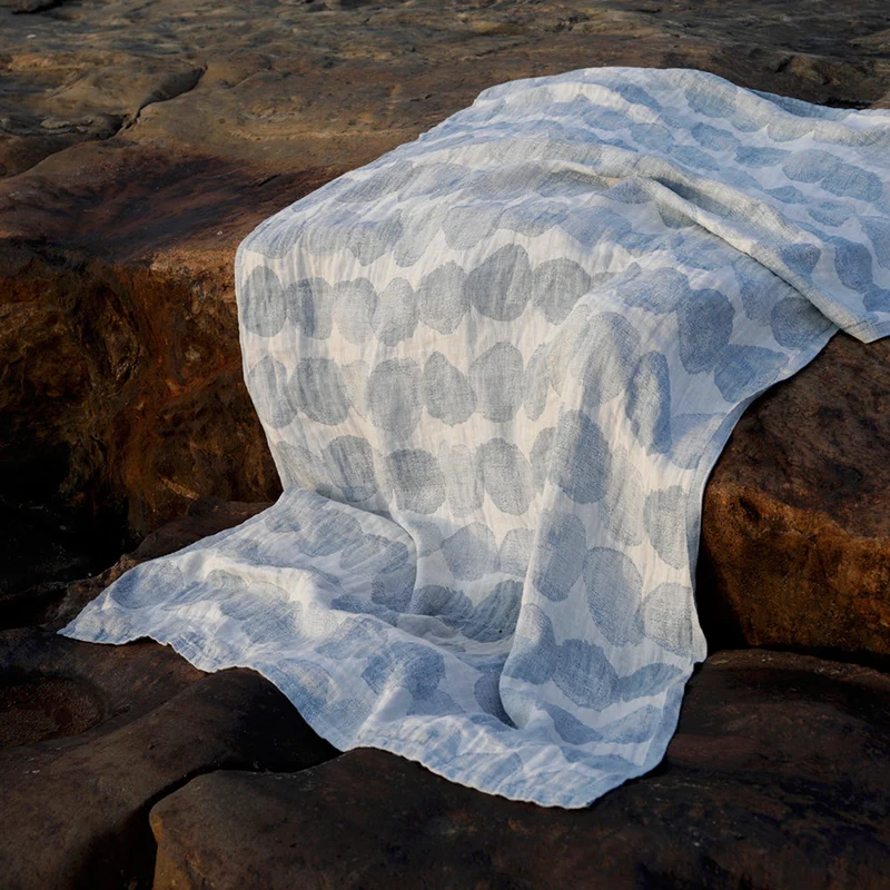 Strandtuch aus Leinen SADE - white-rainy blue (95 x 180 cm)