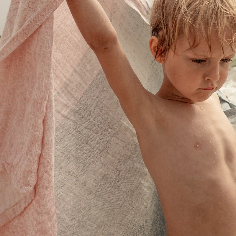 Strandtuch aus Leinen SAARI - rosé-blue (95 x 180 cm)