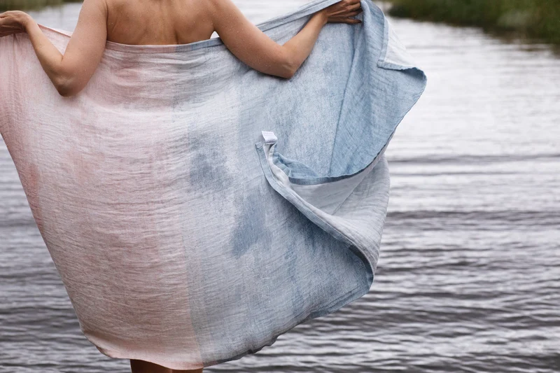 Strandtuch aus Leinen SAARI - rosé-blue (95 x 180 cm)