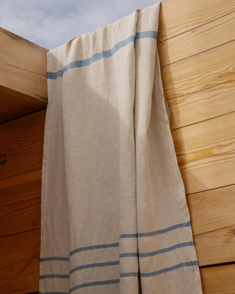 Großes Badetuch USVA - Leinen-Blau (95 x 180 cm)