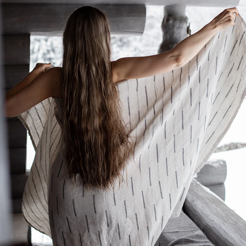 Strandtuch aus Leinen PAUSSI - linen-dark grey (95 x 180 cm)