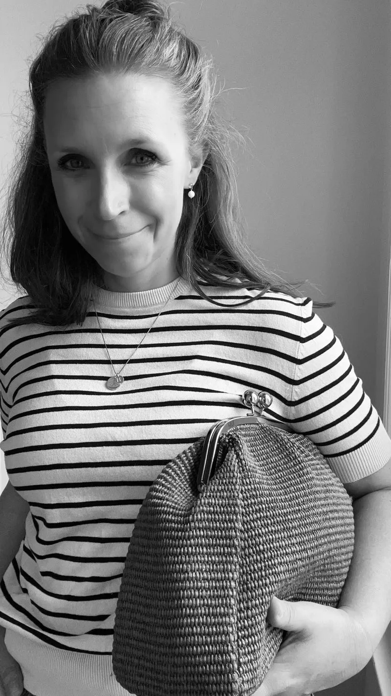Große Clutch im Raffia-Stil - roségold / sand