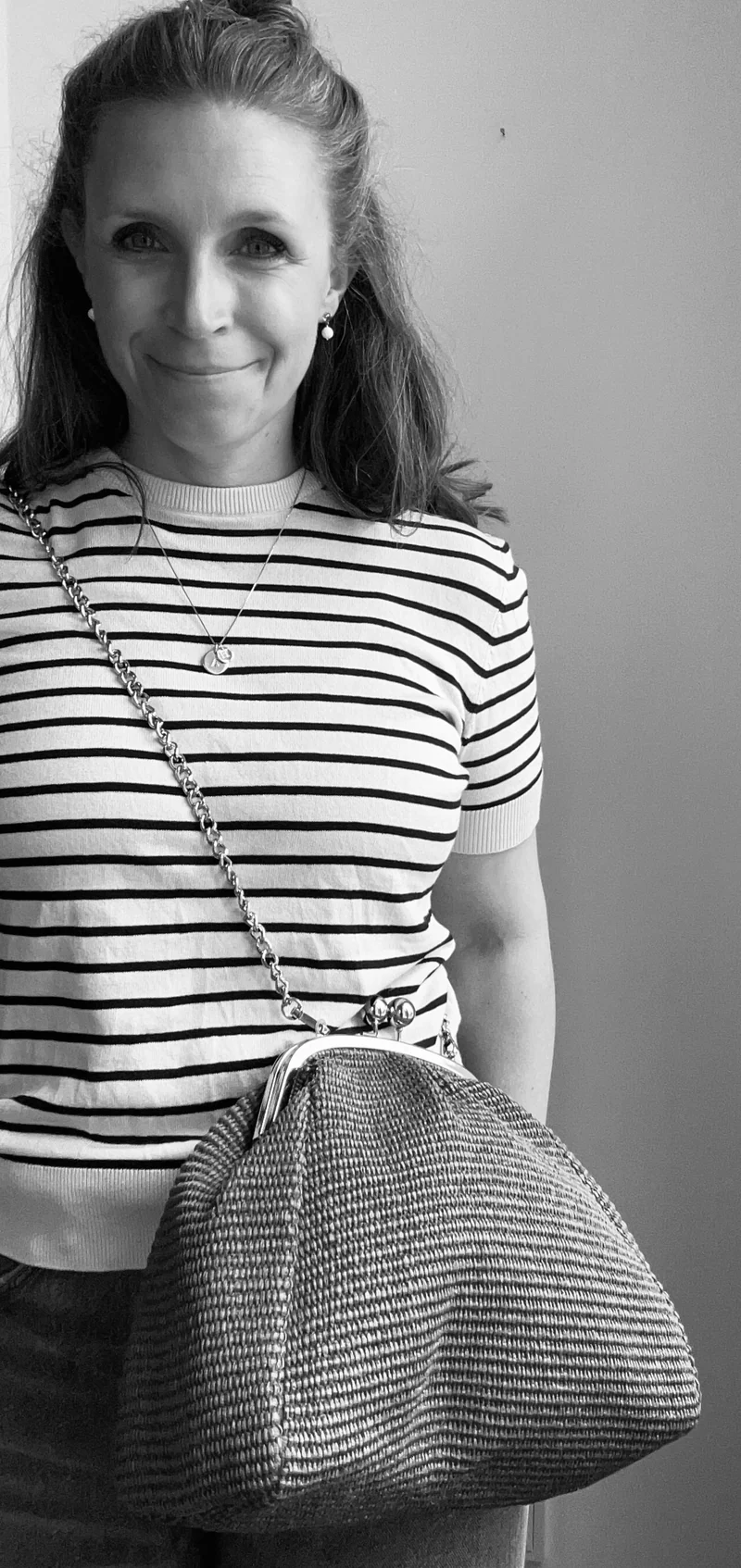 Große Clutch im Raffia-Stil - roségold / sand