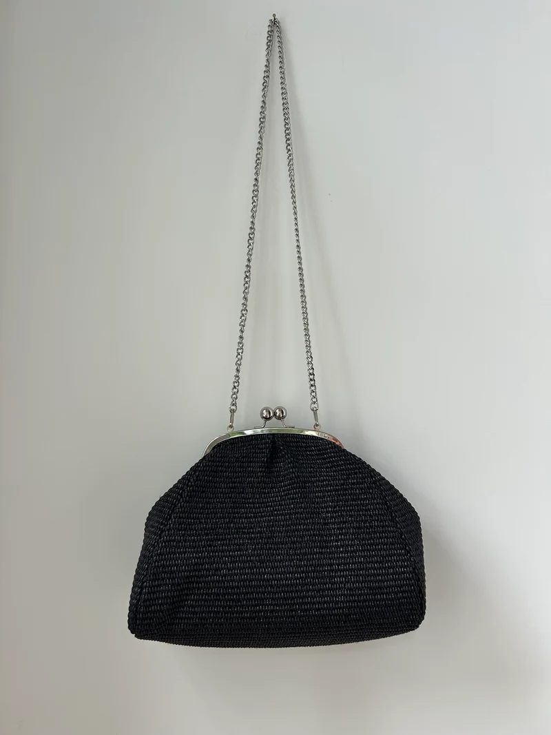 Große Clutch im Raffia-Stil - silver / schwarz