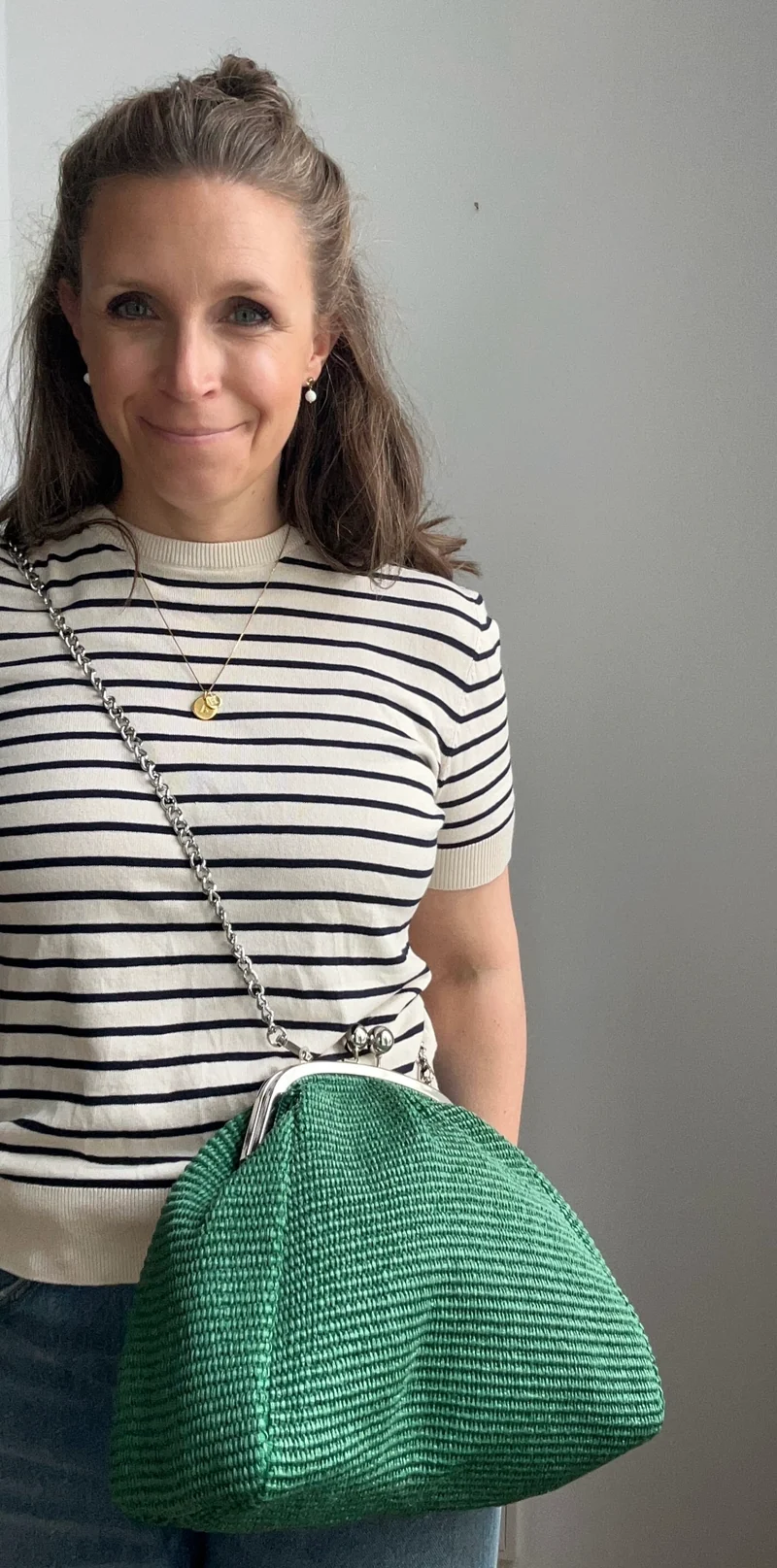 Große Clutch im Raffia-Stil - silver / grün