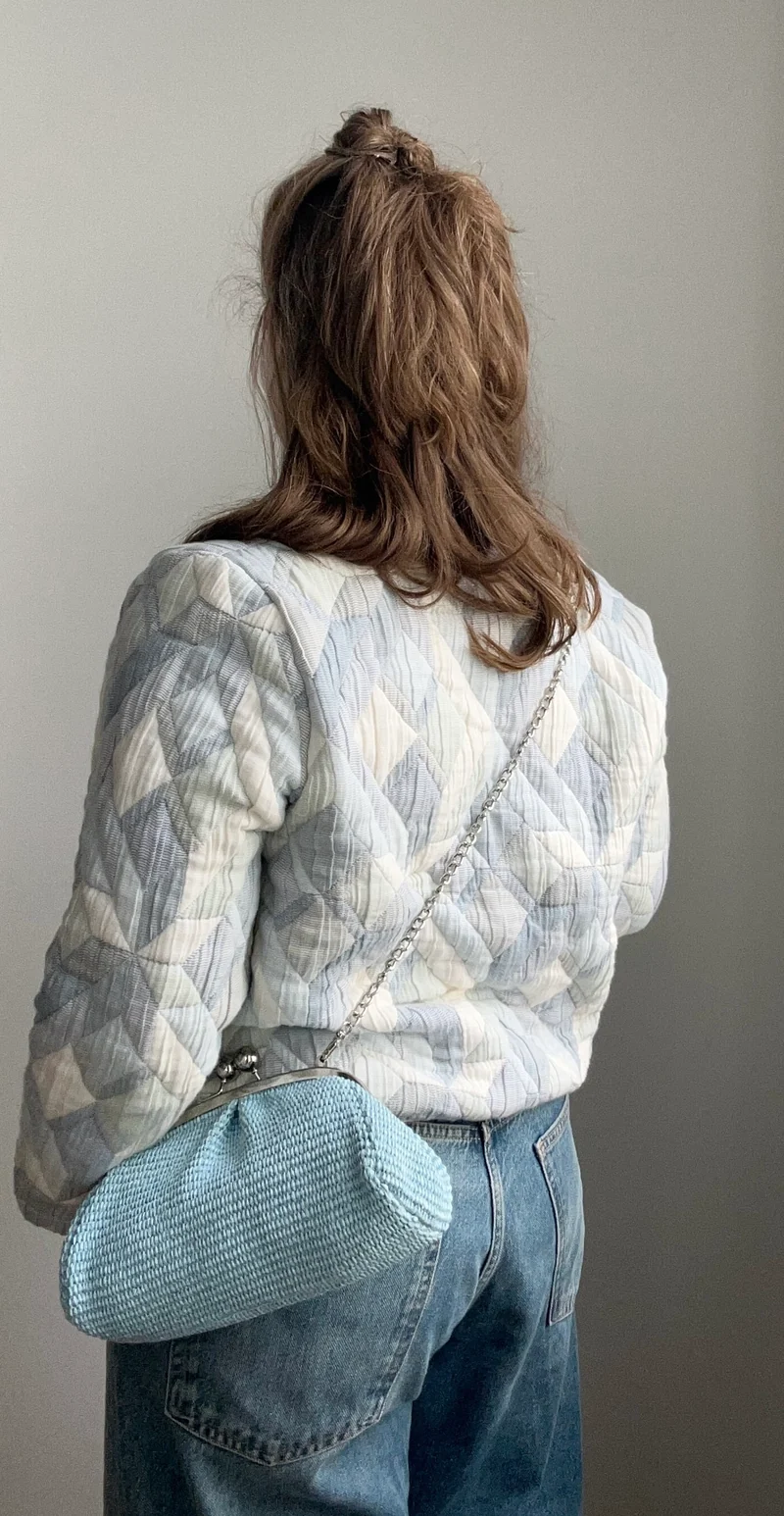 kleine Clutch im Raffia-Stil - silver / hellblau