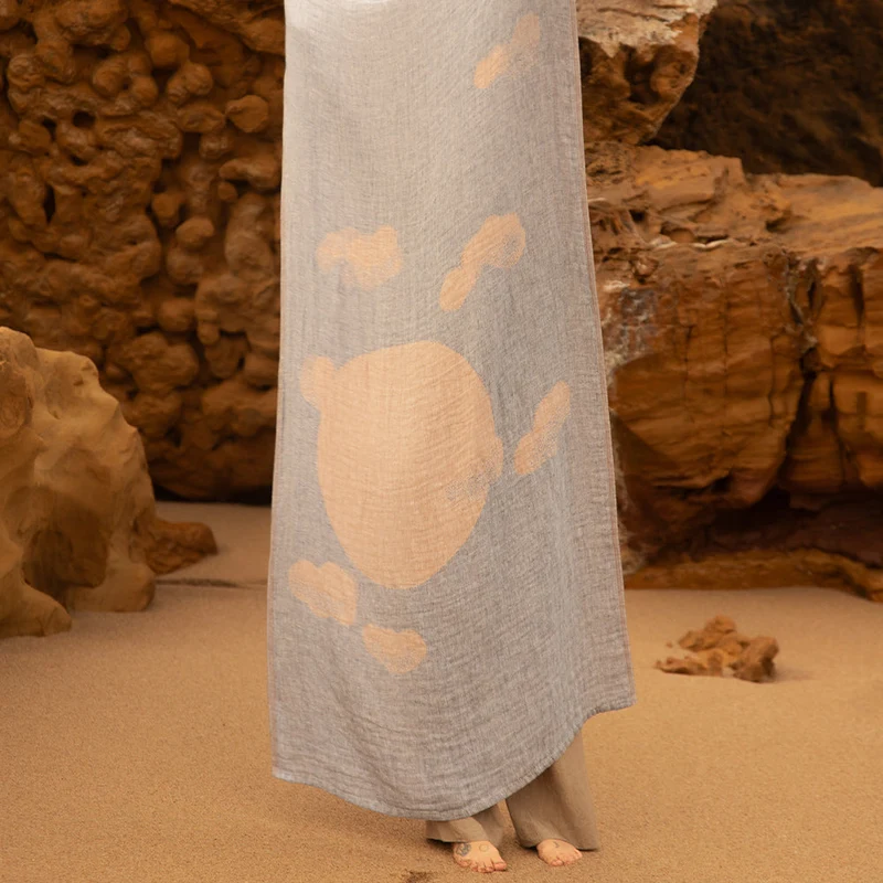 Strandtuch aus Leinen HIETSU - cinnamon-blue (95 x 180 cm)