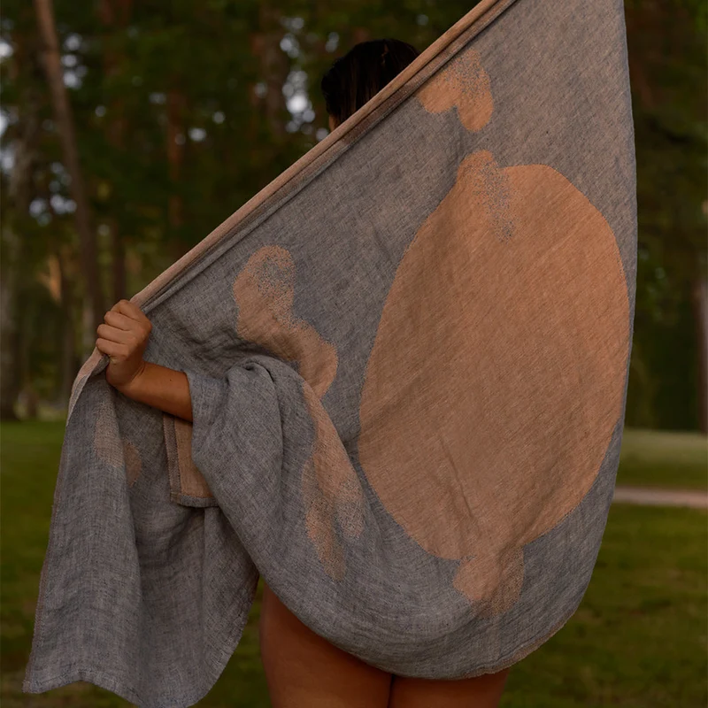 Strandtuch aus Leinen HIETSU - cinnamon-blue (95 x 180 cm)