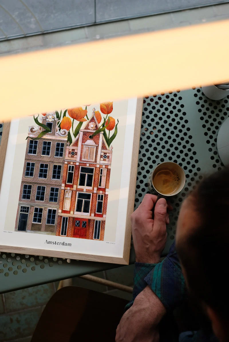 Druck - Bloemen huisjes - Amsterdam