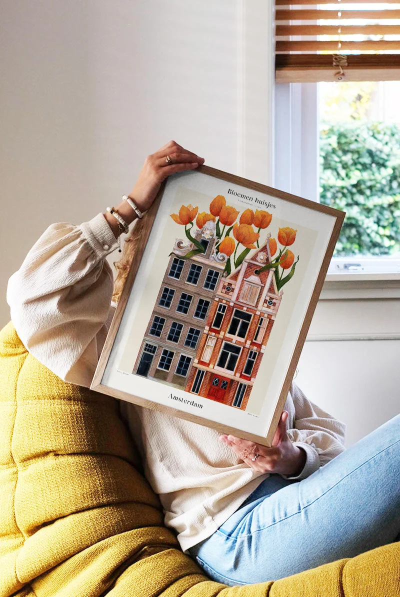 Druck - Bloemen huisjes - Amsterdam