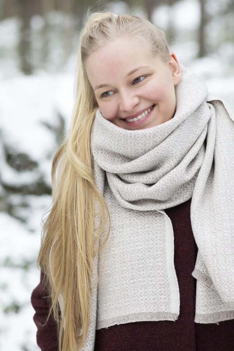 Wollschal Koli aus Merino-Wolle – Beige-Weiß (60 × 220 cm)