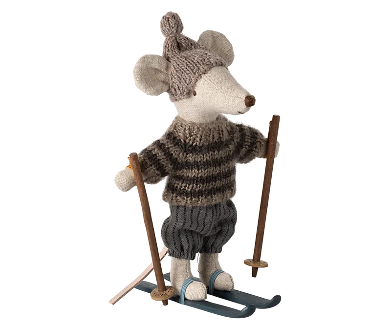 Wintermaus mit Skiset, Großer Bruder - grau