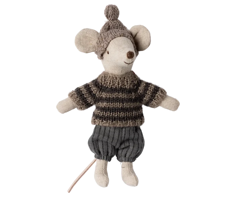 Wintermaus mit Skiset, Großer Bruder - grau