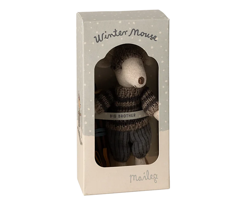 Wintermaus mit Skiset, Großer Bruder - grau