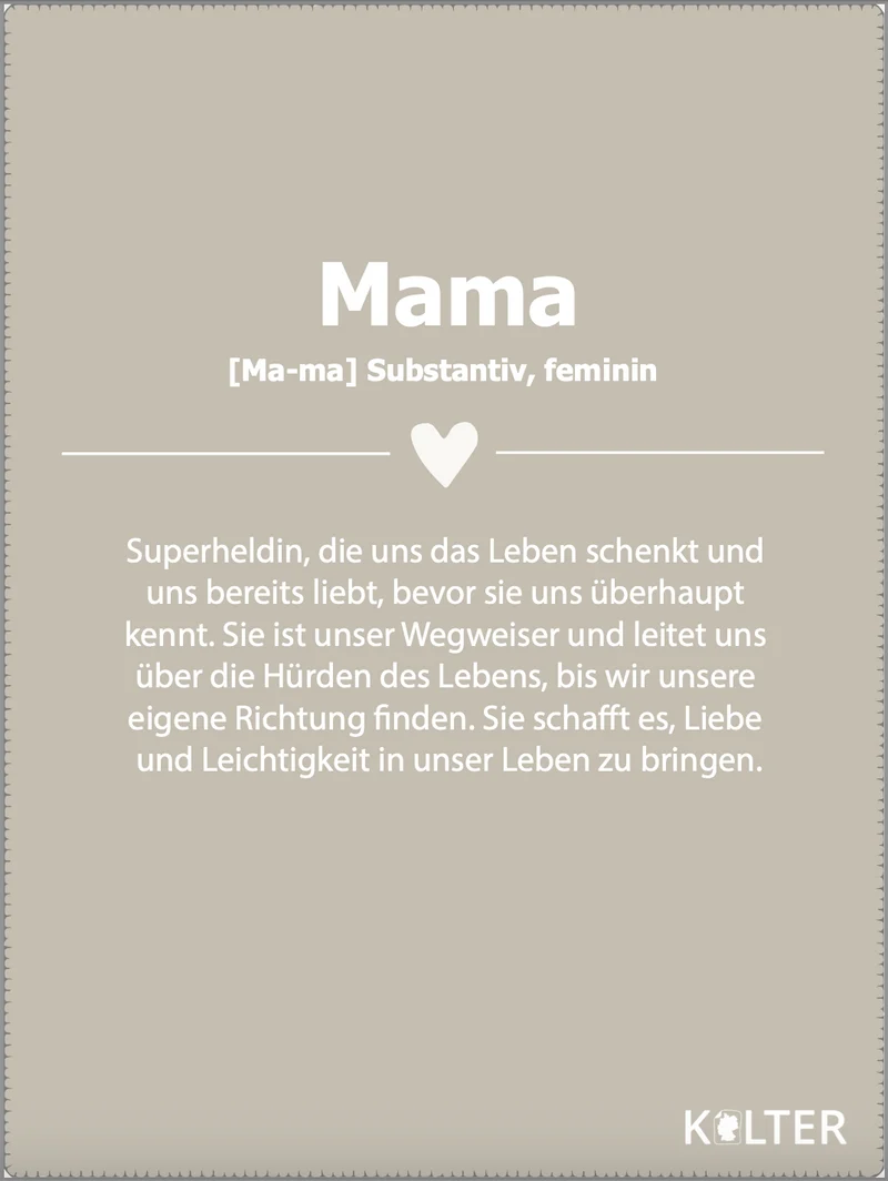 Kuscheldecke Mama aus Bio-Baumwolle – Geschenk für Mütter, 150 × 200 cm | Kolter